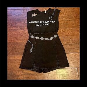 Black High Waisted Mini Denim Skort with Medium Stretch; Festival Ready; 2TALL